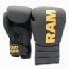 Zwart gouden leren kickbokshandschoenen van RAM fighting gear.